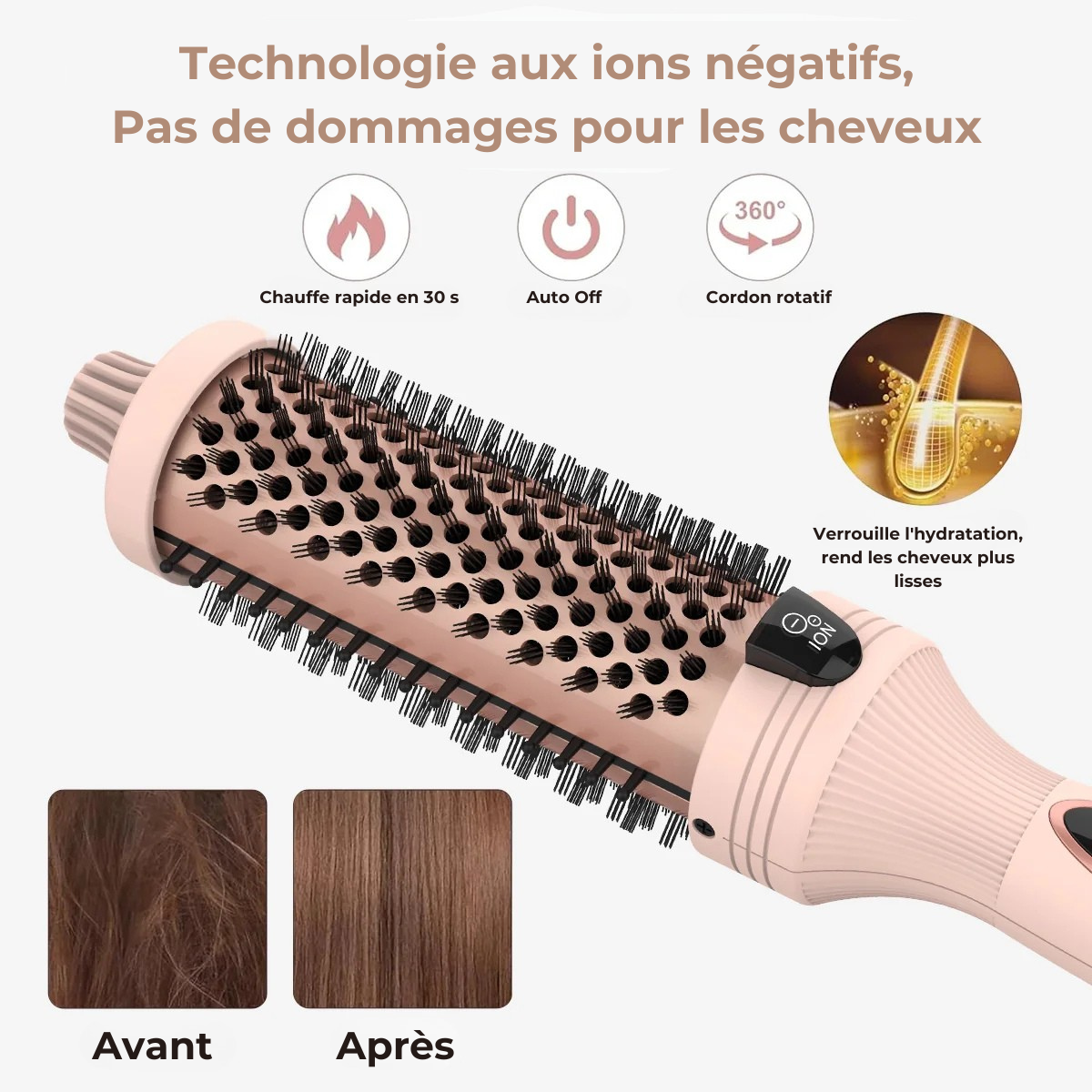 Brosse Thermique 3-en-1 à Ion Négatifs